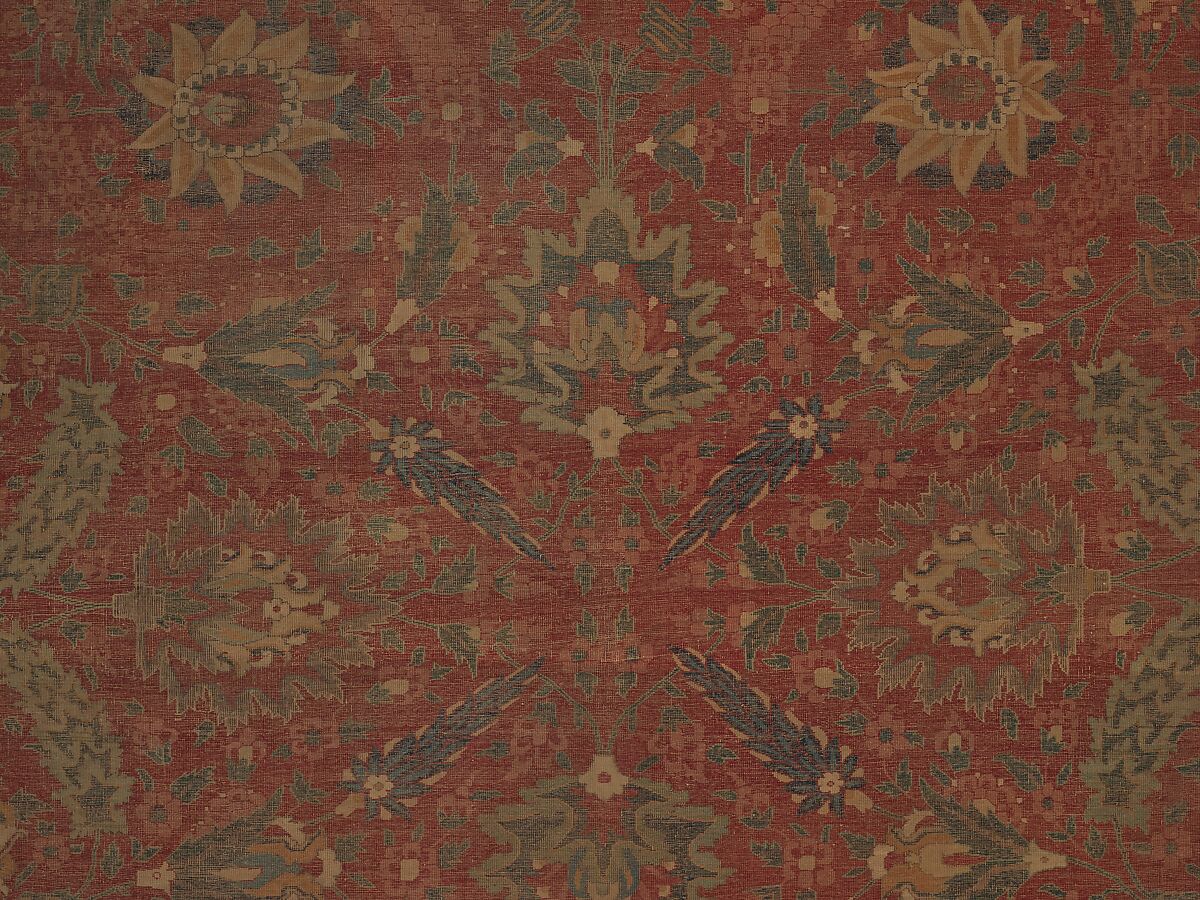 Carpet, Cotton (warp and weft), wool (pile); asymmetrically knotted pile