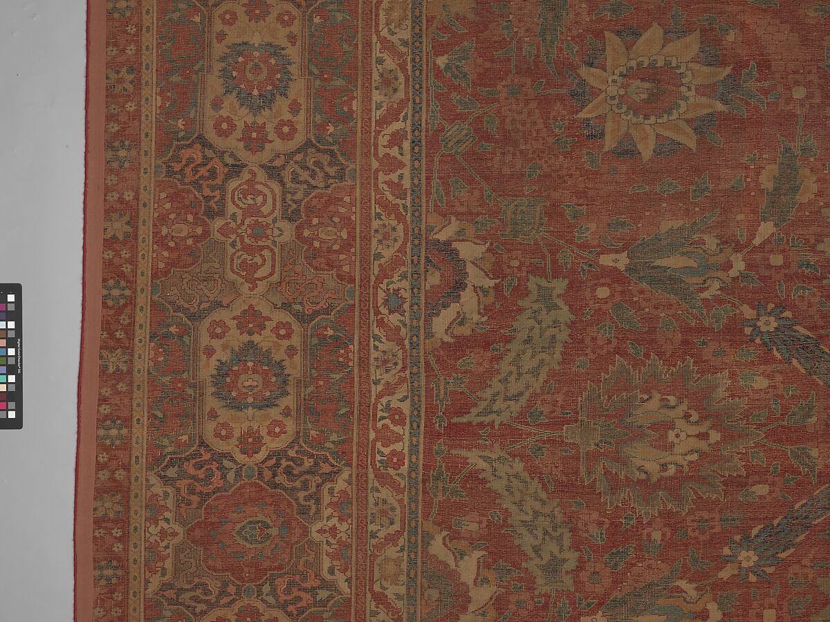Carpet, Cotton (warp and weft), wool (pile); asymmetrically knotted pile