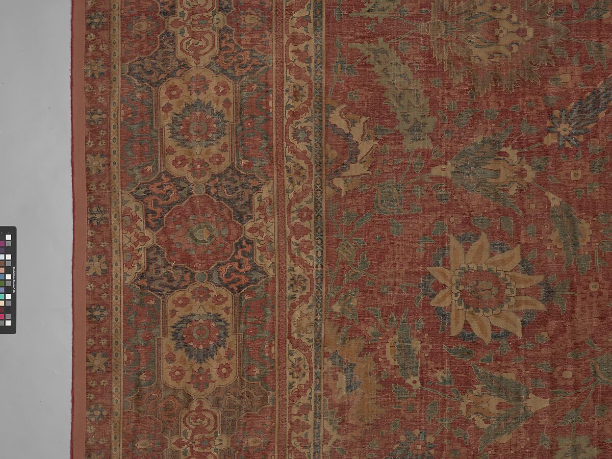 Carpet, Cotton (warp and weft), wool (pile); asymmetrically knotted pile