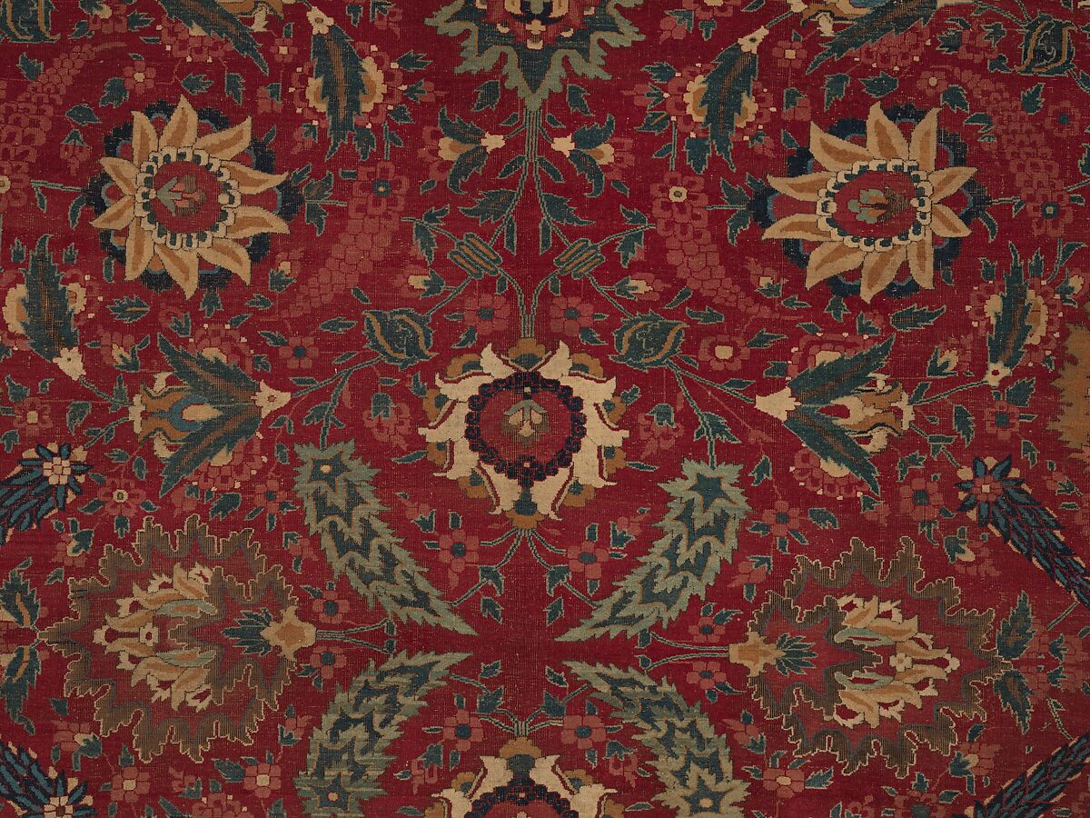 Carpet, Cotton (warp and weft), wool (pile); asymmetrically knotted pile