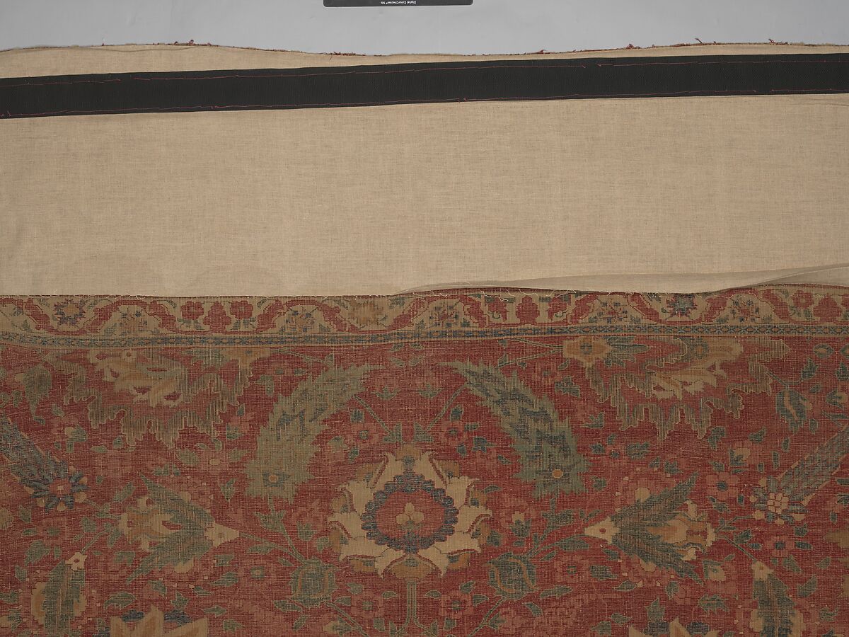 Carpet, Cotton (warp and weft), wool (pile); asymmetrically knotted pile