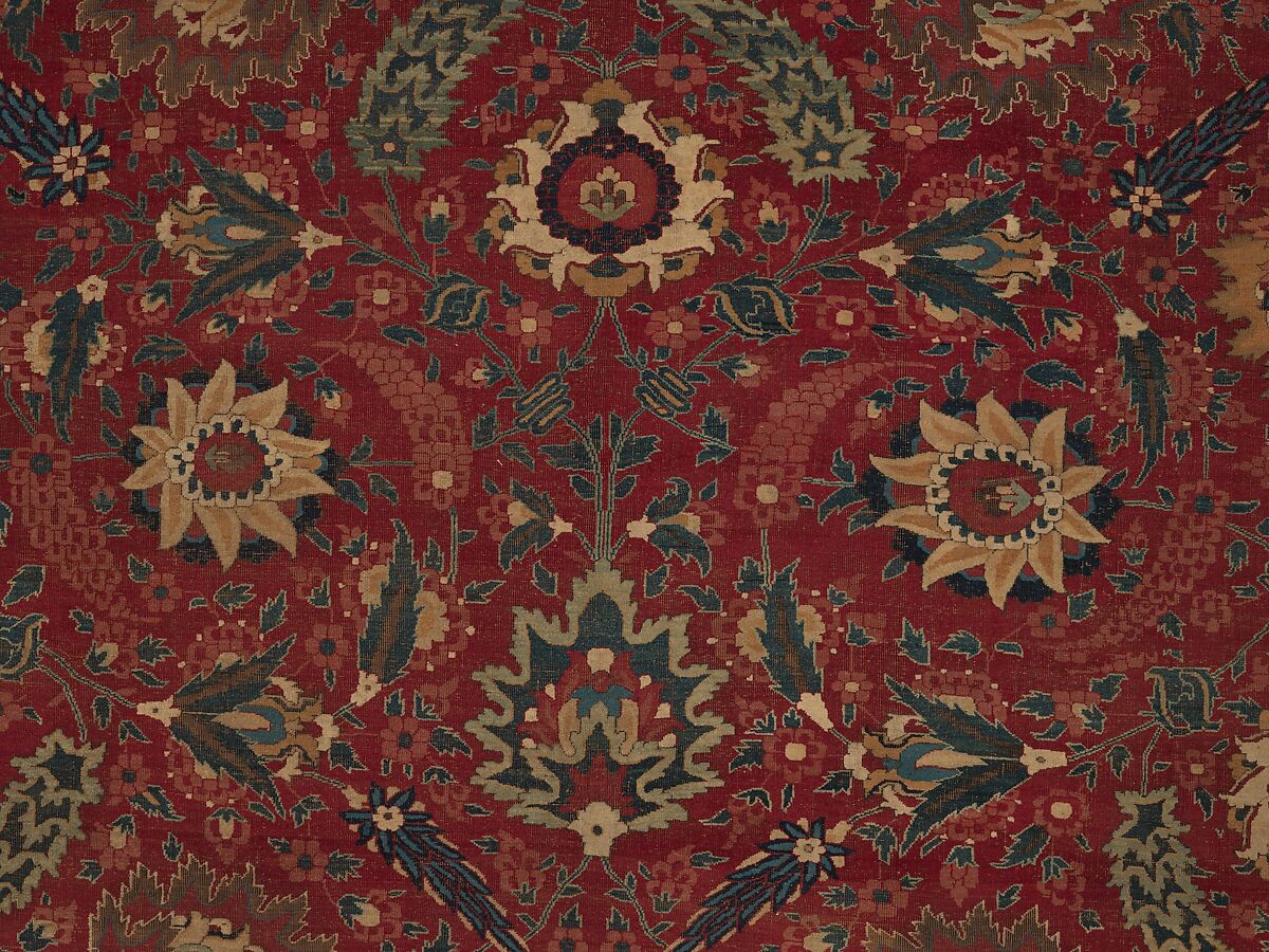 Carpet, Cotton (warp and weft), wool (pile); asymmetrically knotted pile