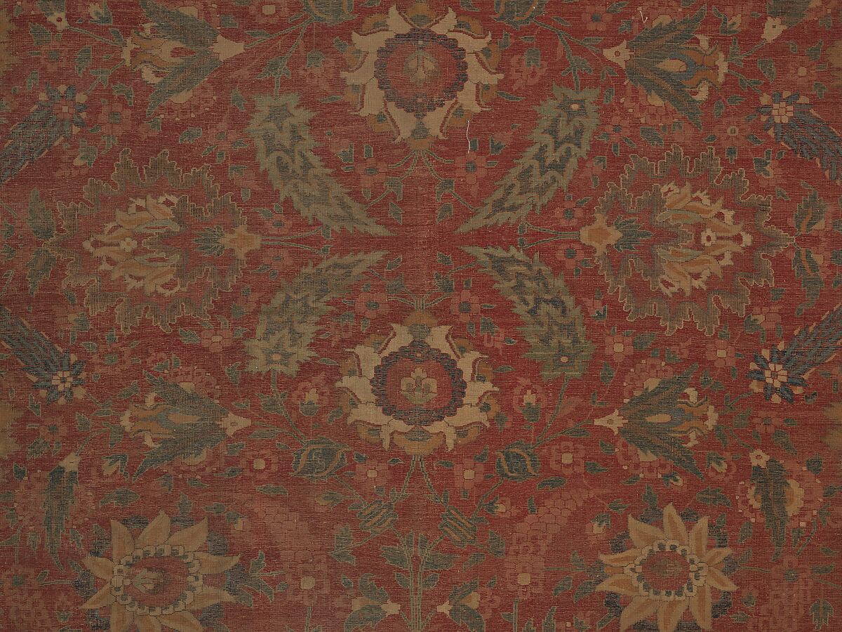 Carpet, Cotton (warp and weft), wool (pile); asymmetrically knotted pile