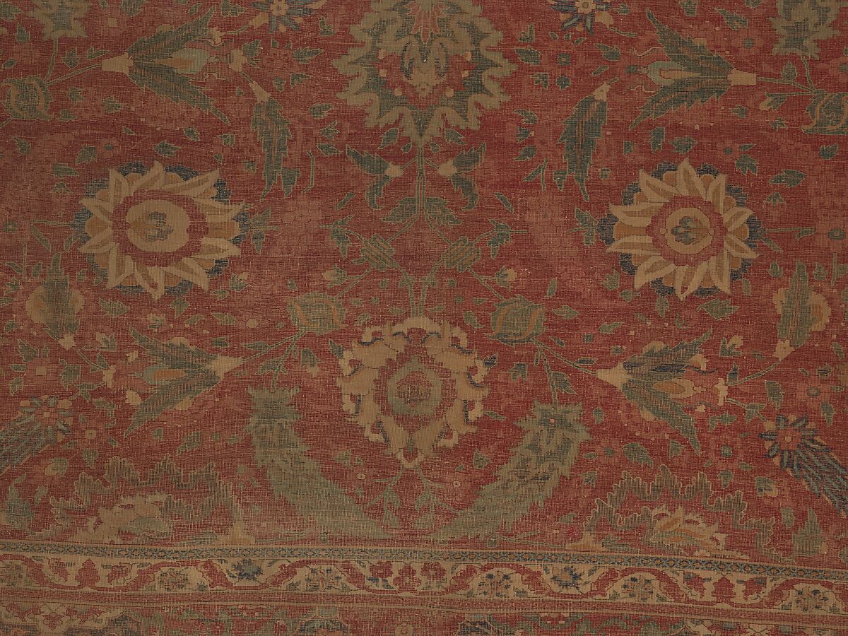 Carpet, Cotton (warp and weft), wool (pile); asymmetrically knotted pile