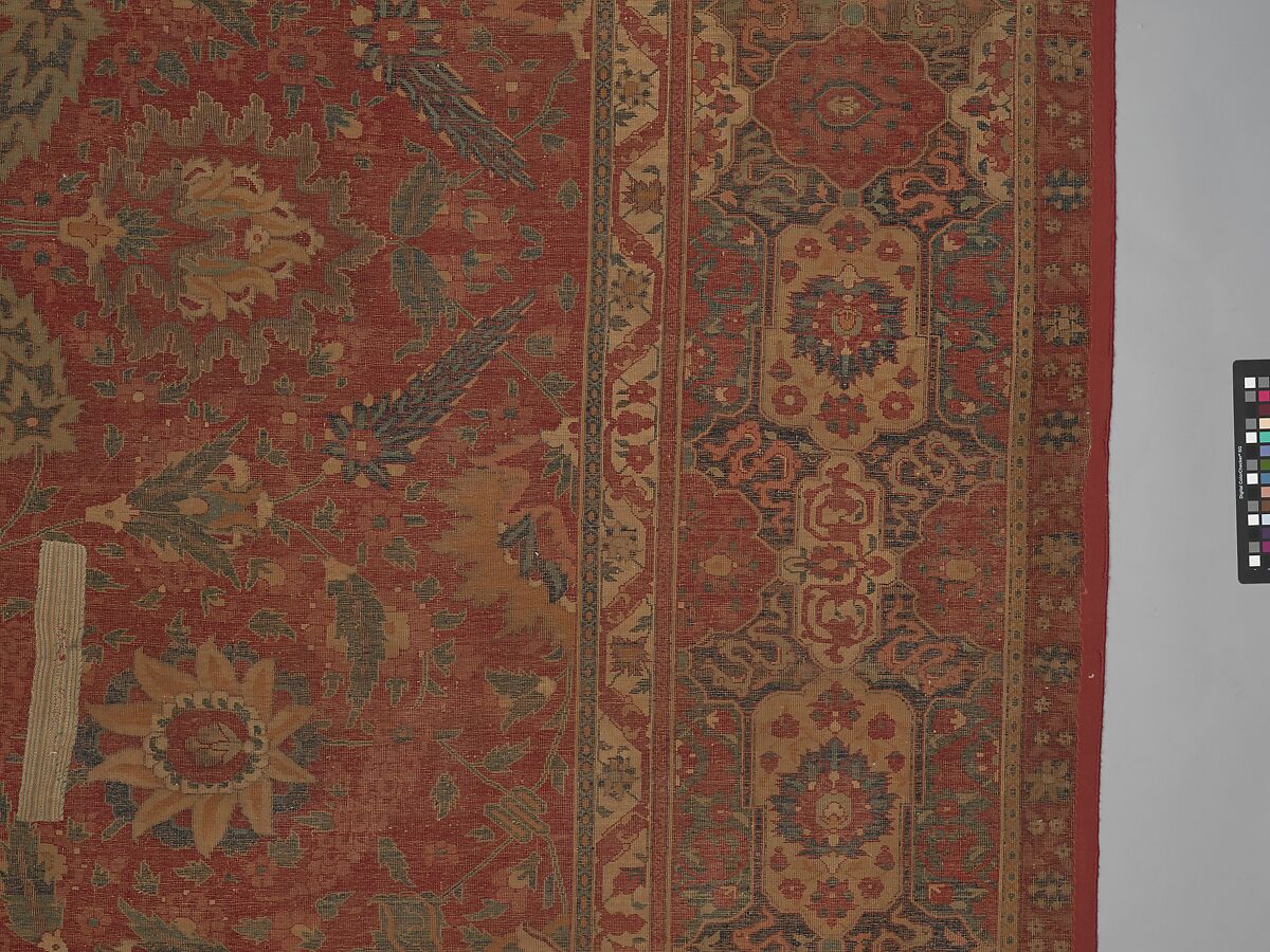 Carpet, Cotton (warp and weft), wool (pile); asymmetrically knotted pile