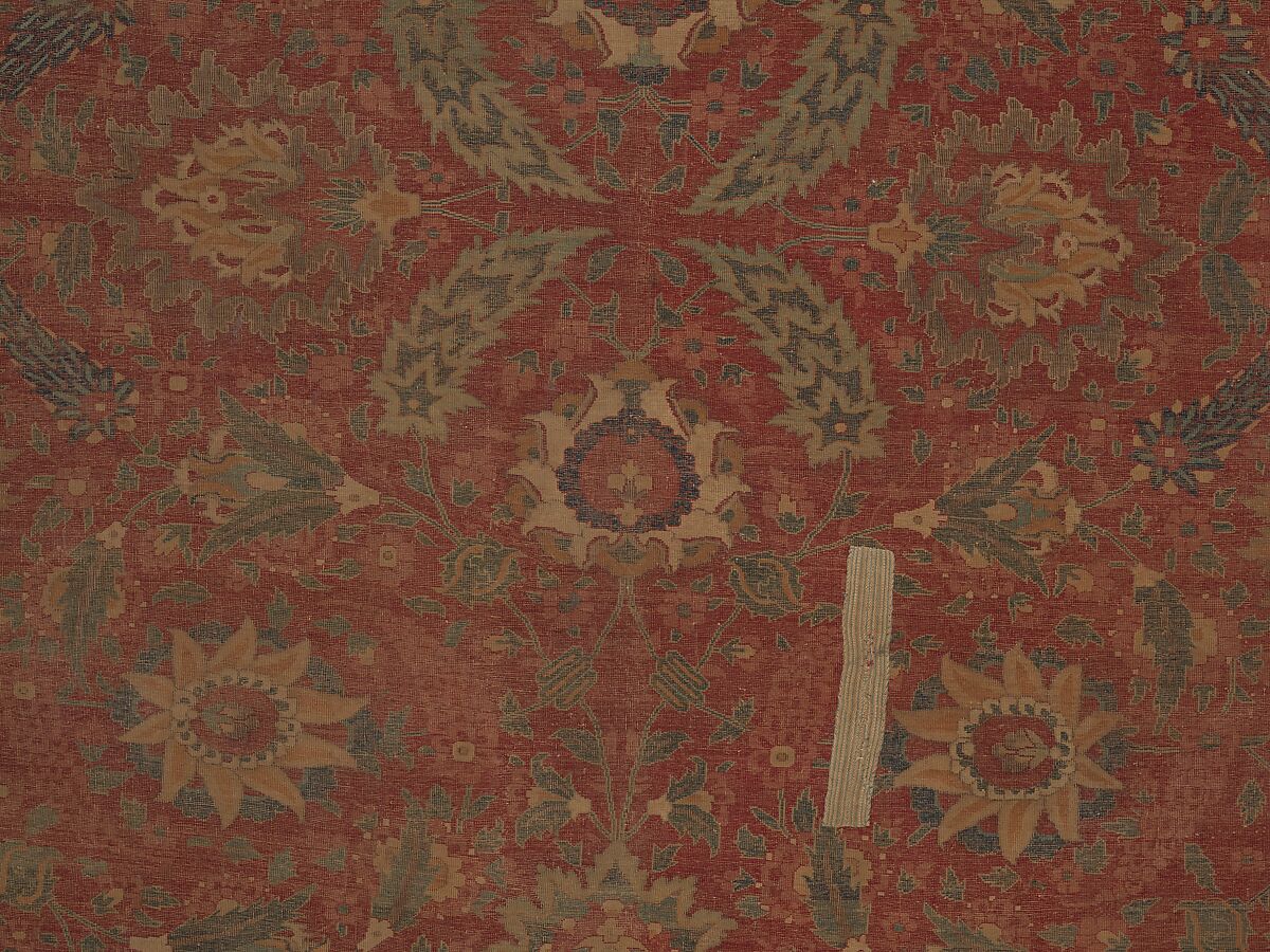 Carpet, Cotton (warp and weft), wool (pile); asymmetrically knotted pile