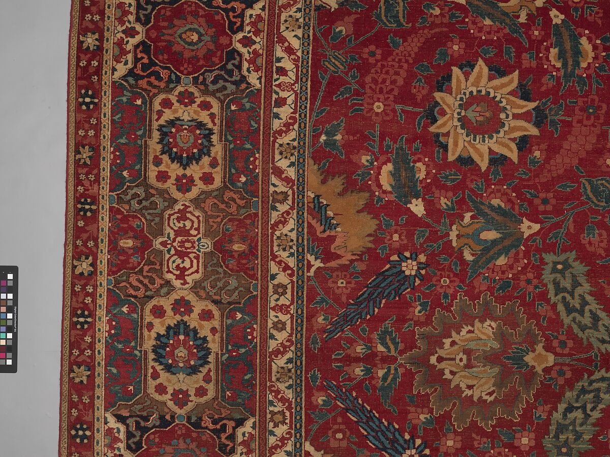 Carpet, Cotton (warp and weft), wool (pile); asymmetrically knotted pile