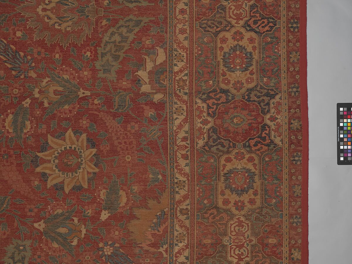 Carpet, Cotton (warp and weft), wool (pile); asymmetrically knotted pile