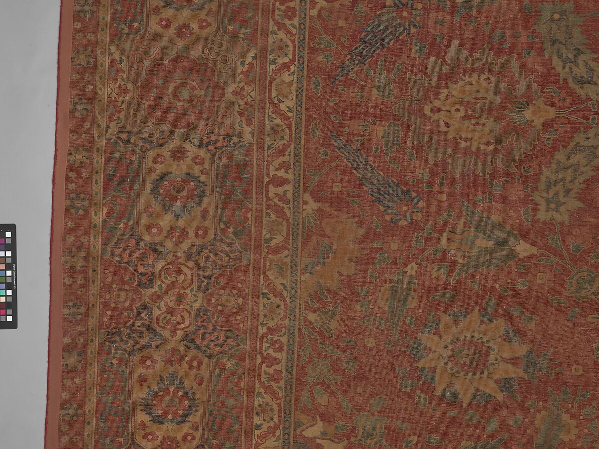 Carpet, Cotton (warp and weft), wool (pile); asymmetrically knotted pile