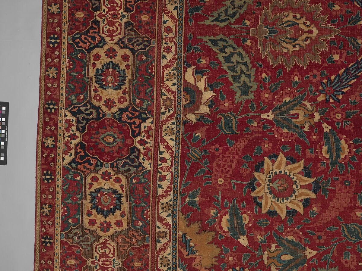 Carpet, Cotton (warp and weft), wool (pile); asymmetrically knotted pile