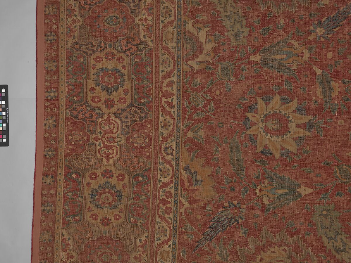 Carpet, Cotton (warp and weft), wool (pile); asymmetrically knotted pile