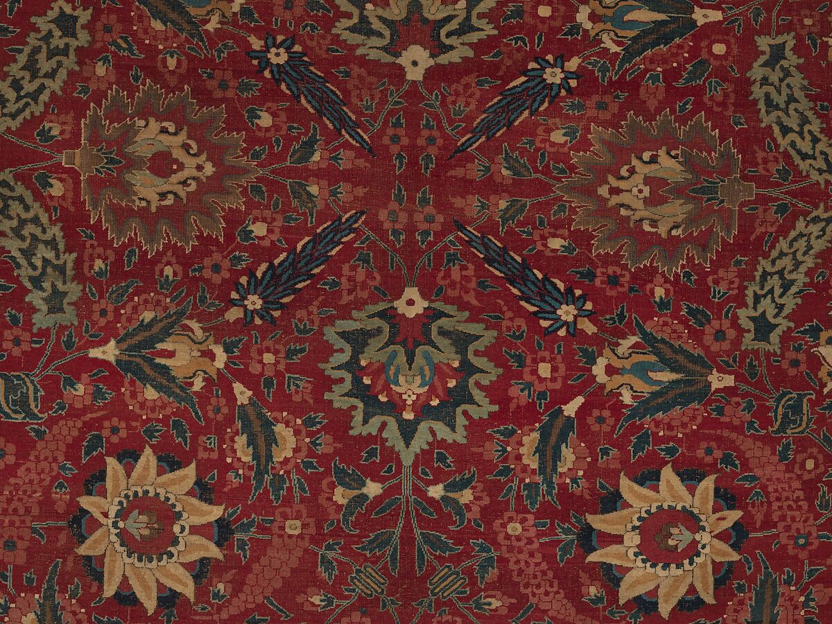 Carpet, Cotton (warp and weft), wool (pile); asymmetrically knotted pile