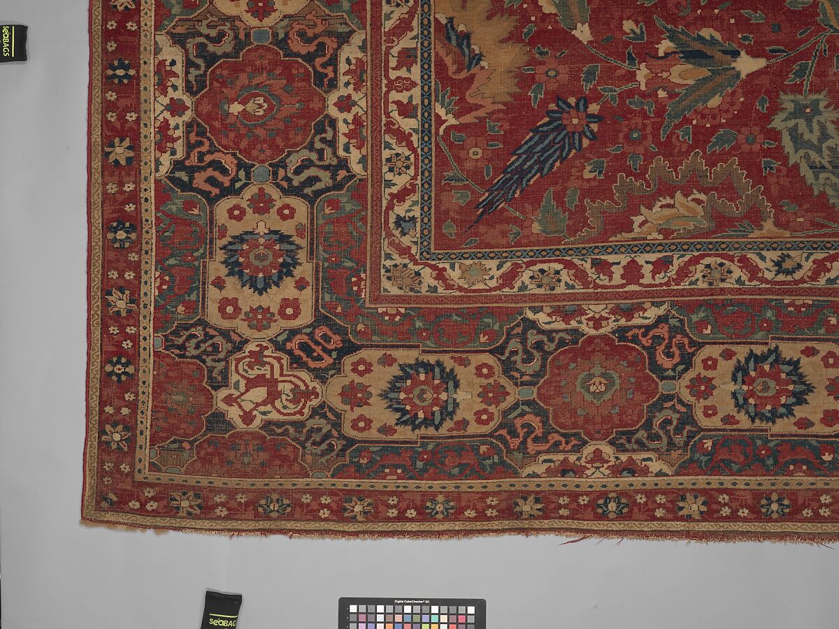 Carpet, Cotton (warp and weft), wool (pile); asymmetrically knotted pile