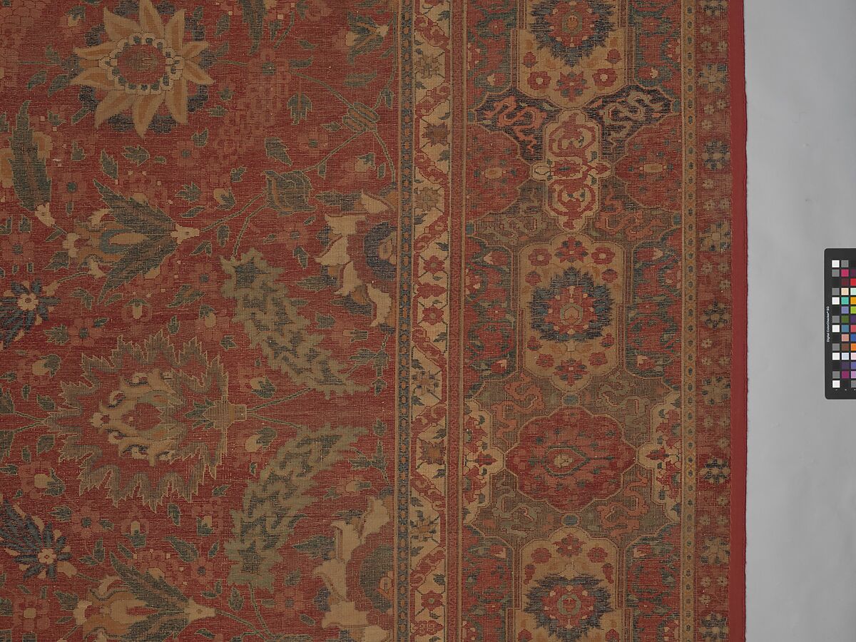 Carpet, Cotton (warp and weft), wool (pile); asymmetrically knotted pile