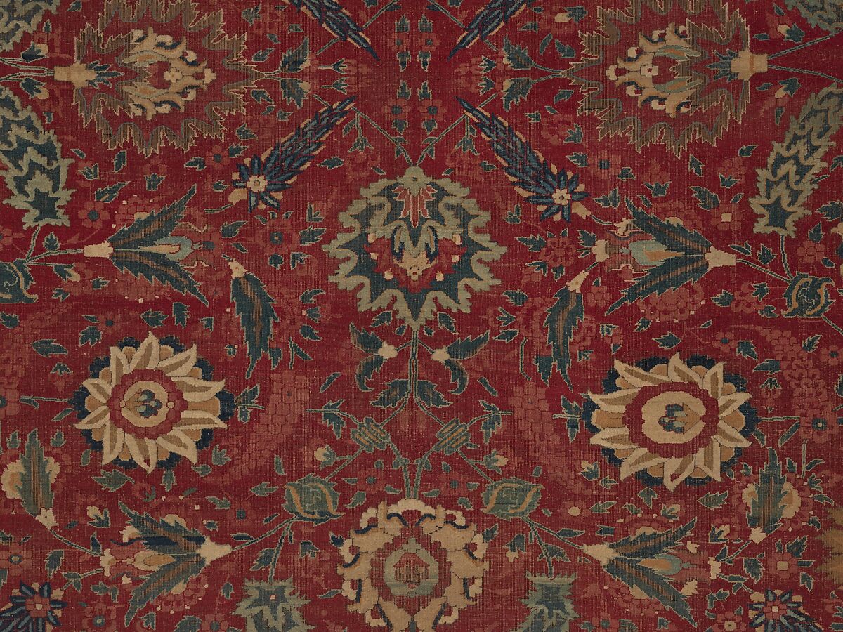 Carpet, Cotton (warp and weft), wool (pile); asymmetrically knotted pile