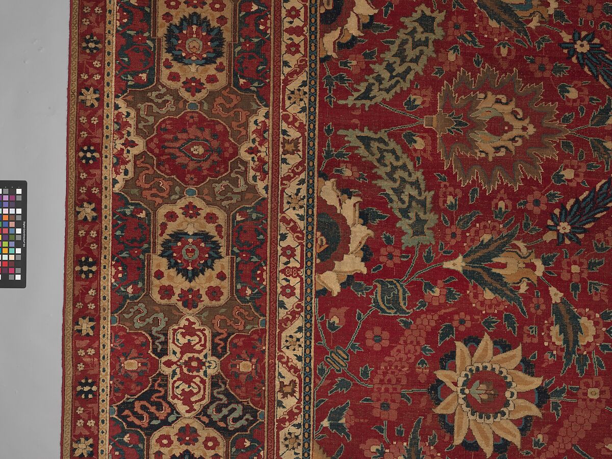 Carpet, Cotton (warp and weft), wool (pile); asymmetrically knotted pile