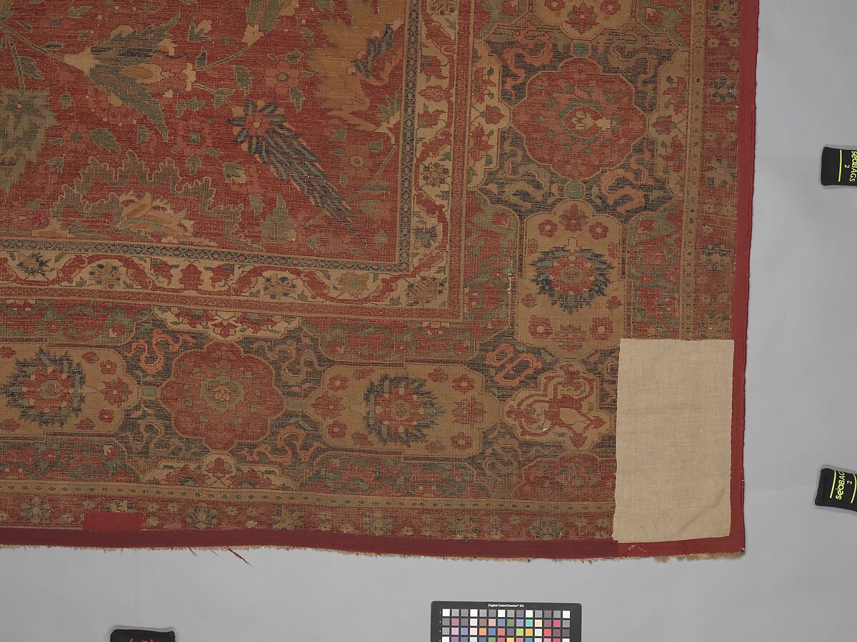 Carpet, Cotton (warp and weft), wool (pile); asymmetrically knotted pile