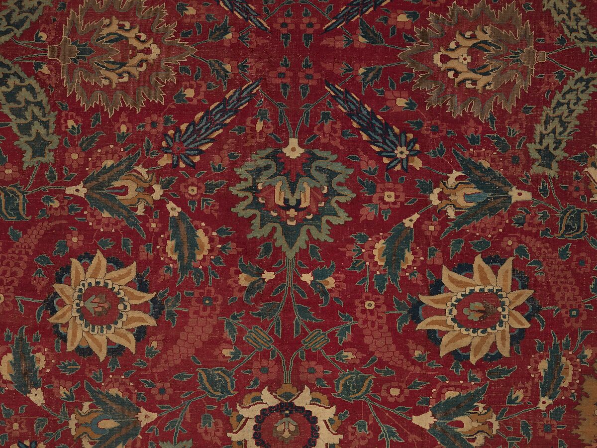 Carpet, Cotton (warp and weft), wool (pile); asymmetrically knotted pile