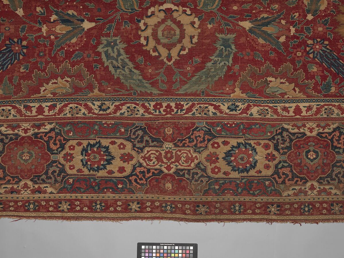 Carpet, Cotton (warp and weft), wool (pile); asymmetrically knotted pile