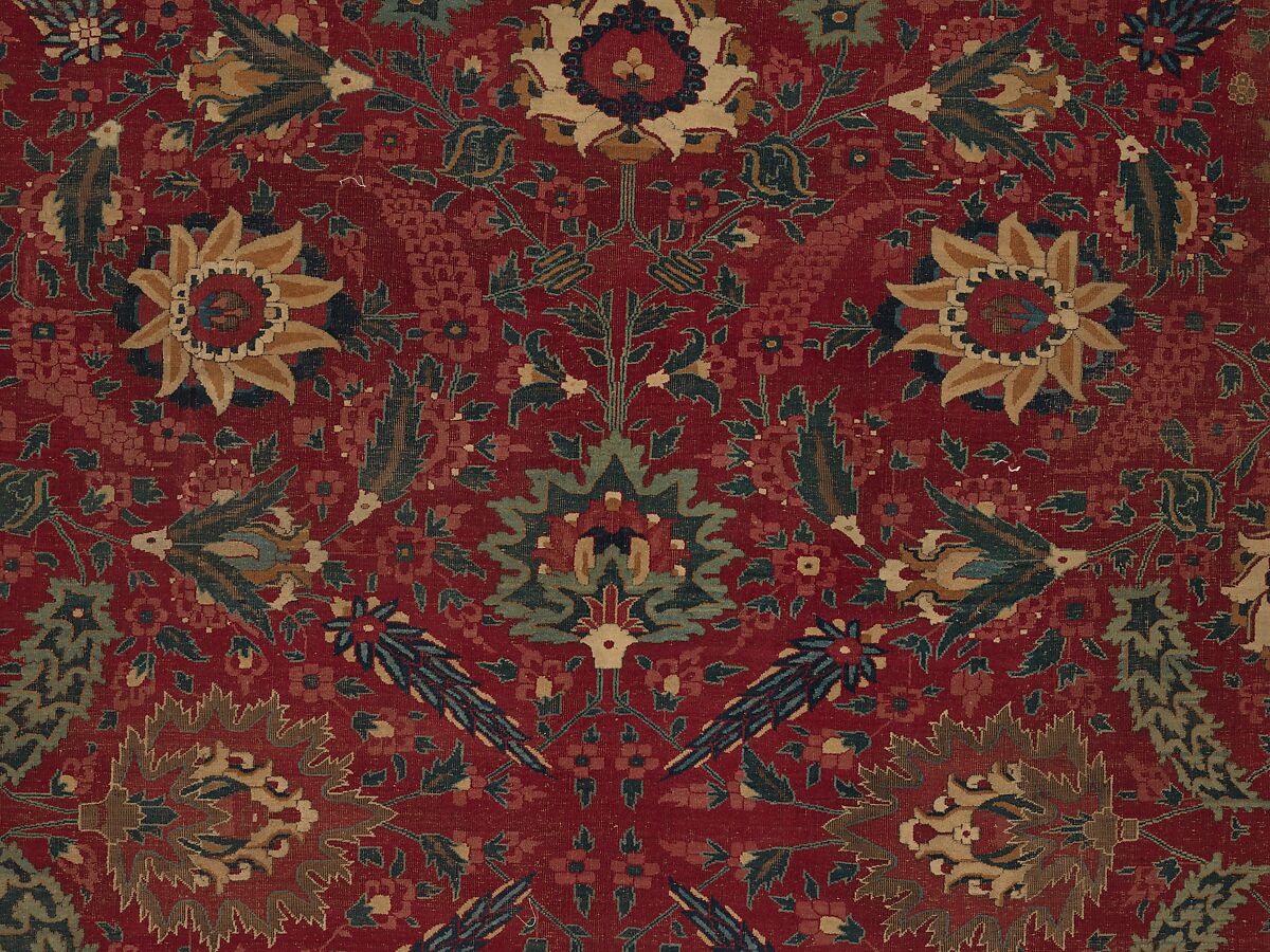 Carpet, Cotton (warp and weft), wool (pile); asymmetrically knotted pile