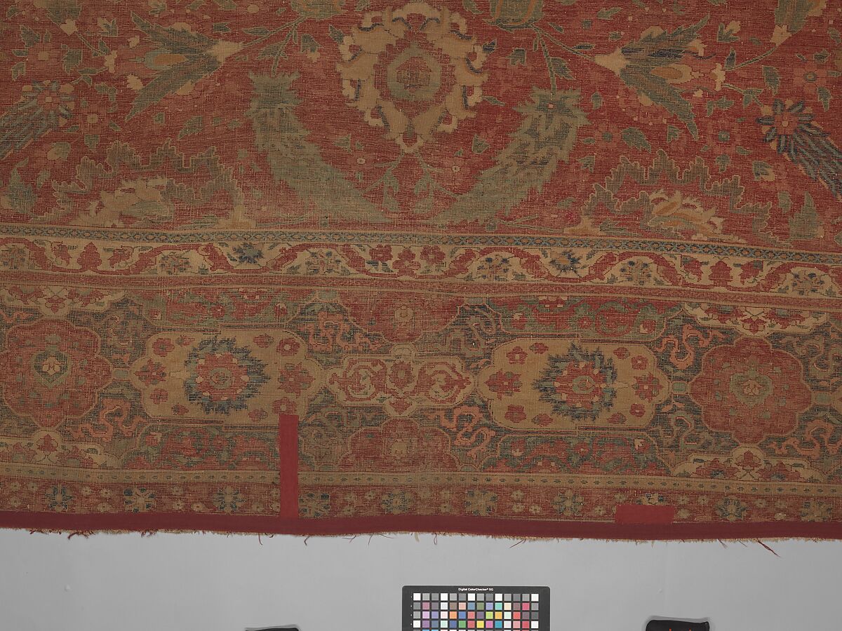 Carpet, Cotton (warp and weft), wool (pile); asymmetrically knotted pile