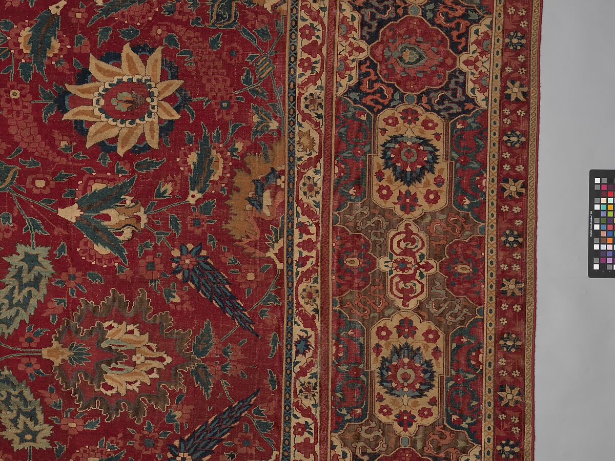 Carpet, Cotton (warp and weft), wool (pile); asymmetrically knotted pile