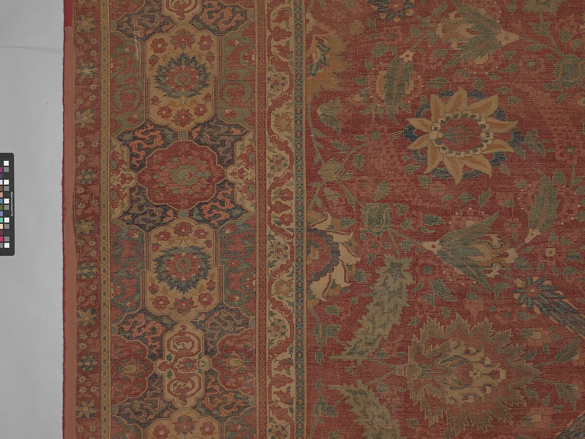 Carpet, Cotton (warp and weft), wool (pile); asymmetrically knotted pile