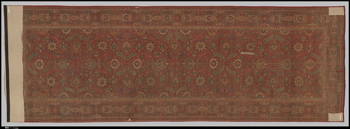 Carpet, Cotton (warp and weft), wool (pile); asymmetrically knotted pile