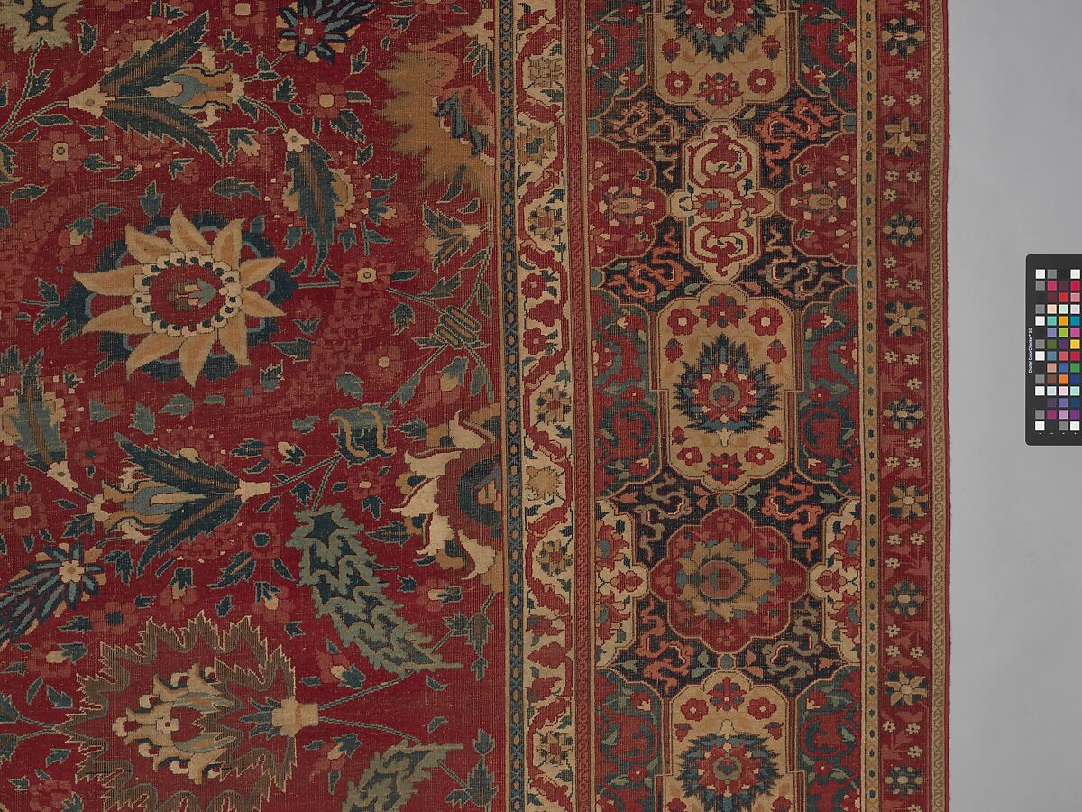 Carpet, Cotton (warp and weft), wool (pile); asymmetrically knotted pile