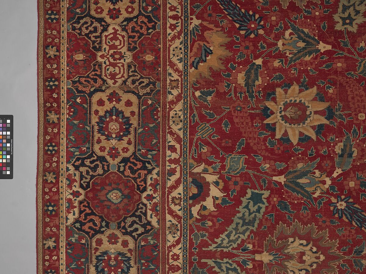 Carpet, Cotton (warp and weft), wool (pile); asymmetrically knotted pile