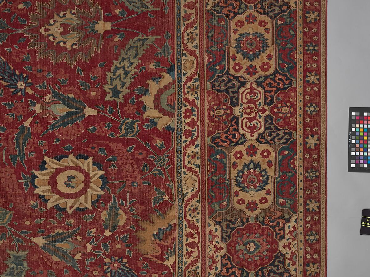 Carpet, Cotton (warp and weft), wool (pile); asymmetrically knotted pile