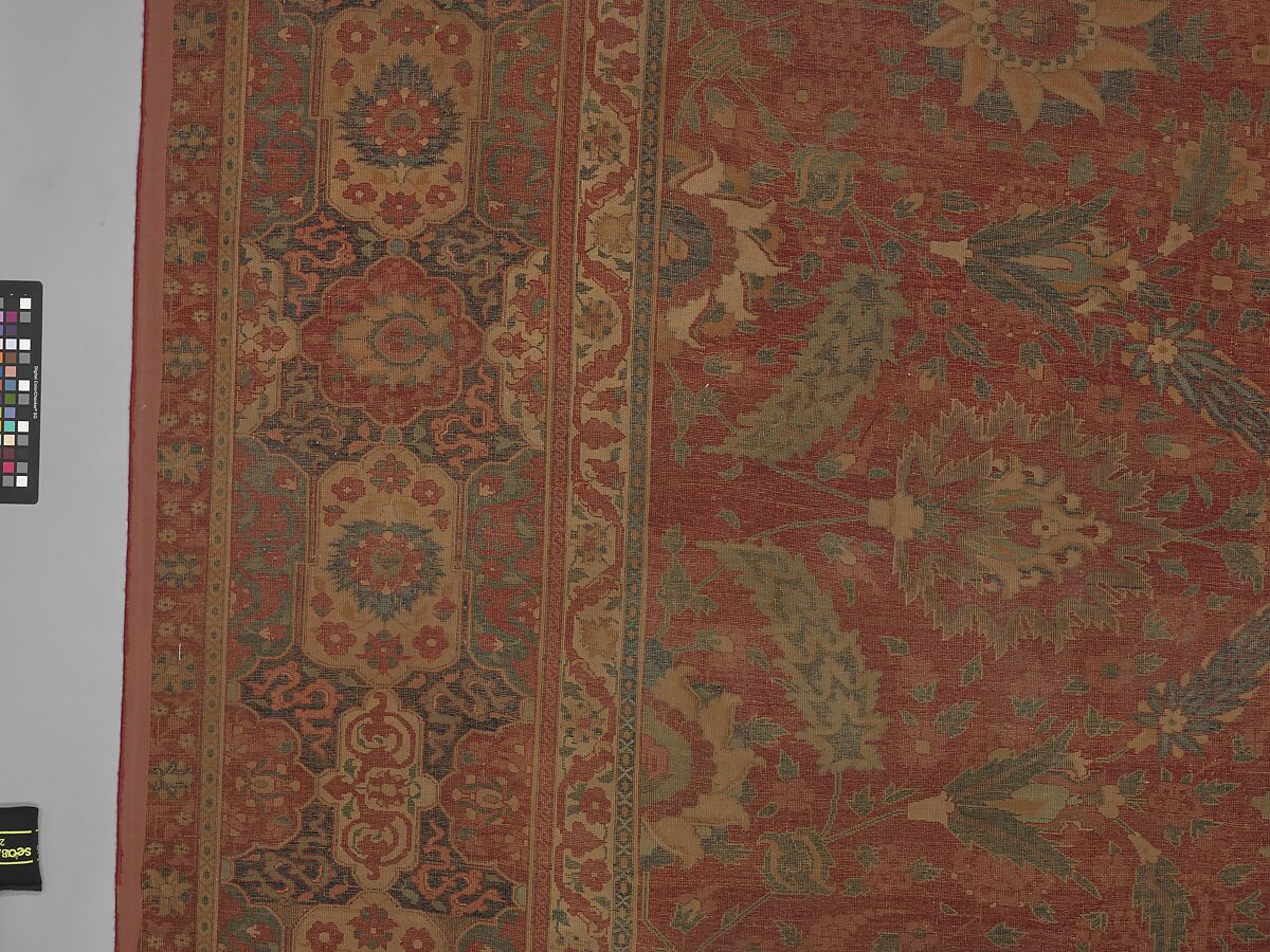 Carpet, Cotton (warp and weft), wool (pile); asymmetrically knotted pile