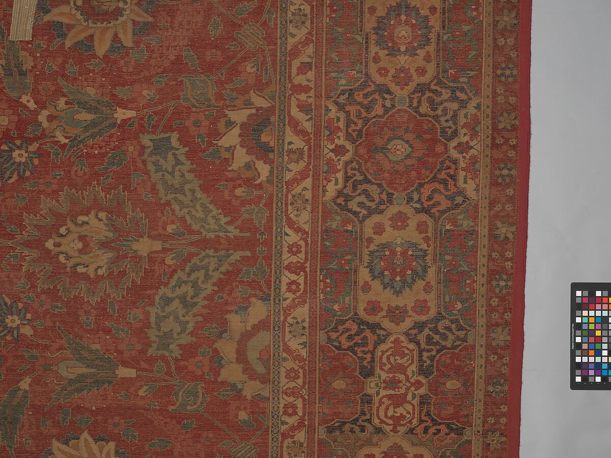 Carpet, Cotton (warp and weft), wool (pile); asymmetrically knotted pile