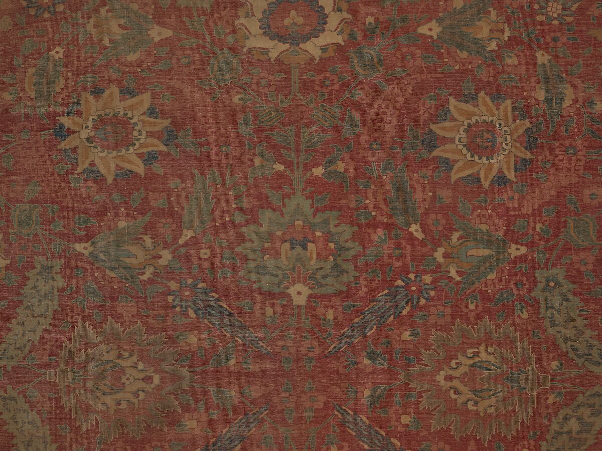 Carpet, Cotton (warp and weft), wool (pile); asymmetrically knotted pile