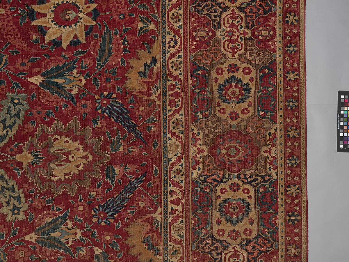 Carpet, Cotton (warp and weft), wool (pile); asymmetrically knotted pile