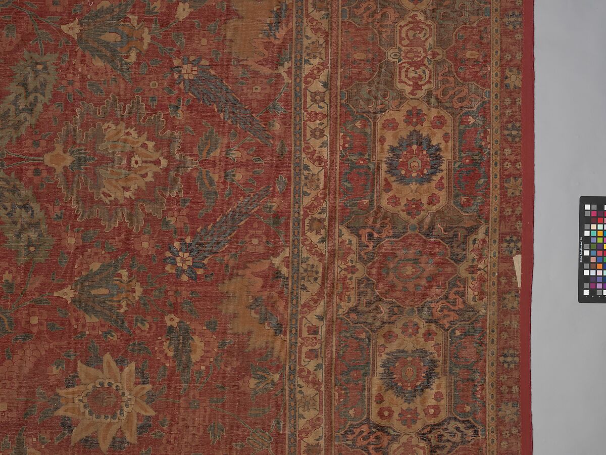 Carpet, Cotton (warp and weft), wool (pile); asymmetrically knotted pile