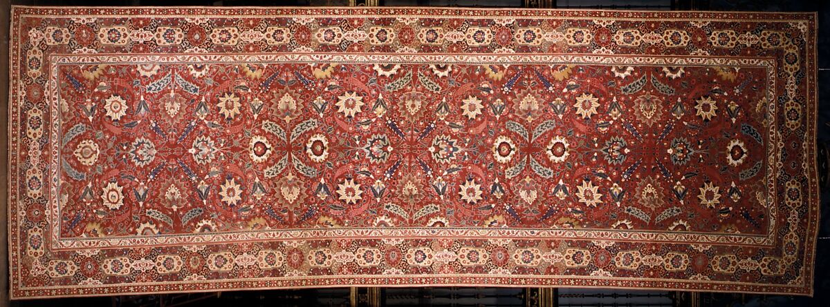 Carpet, Cotton (warp and weft), wool (pile); asymmetrically knotted pile