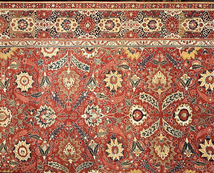 Carpet, Cotton (warp and weft), wool (pile); asymmetrically knotted pile