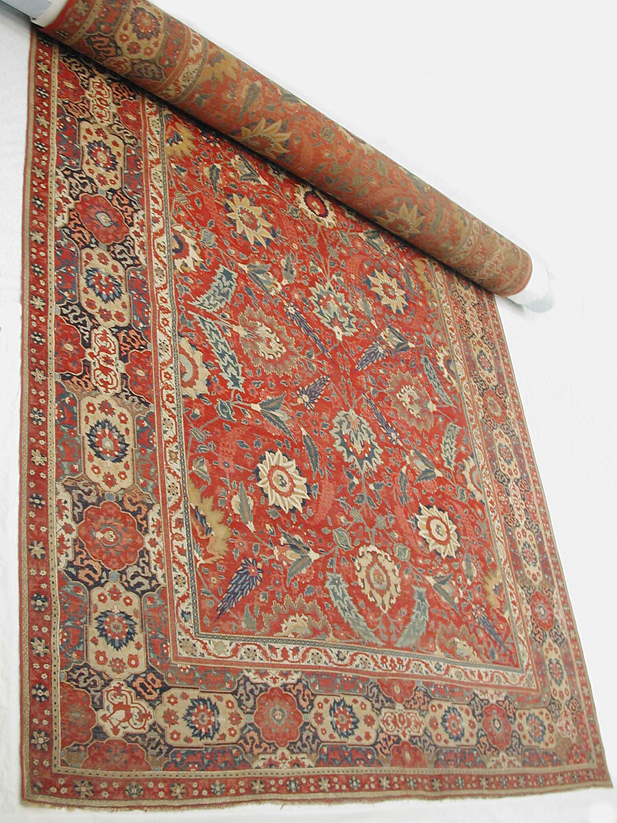 Carpet, Cotton (warp and weft), wool (pile); asymmetrically knotted pile