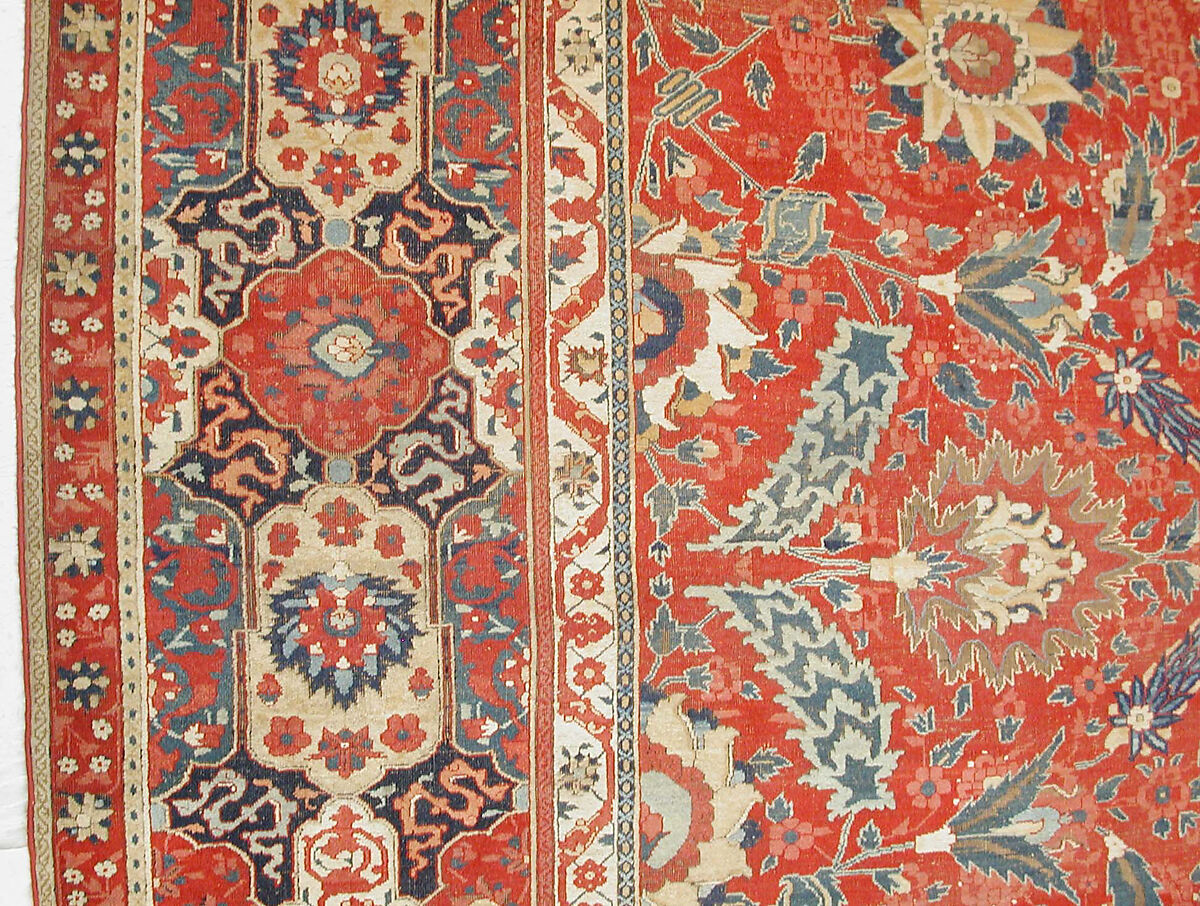 Carpet, Cotton (warp and weft), wool (pile); asymmetrically knotted pile