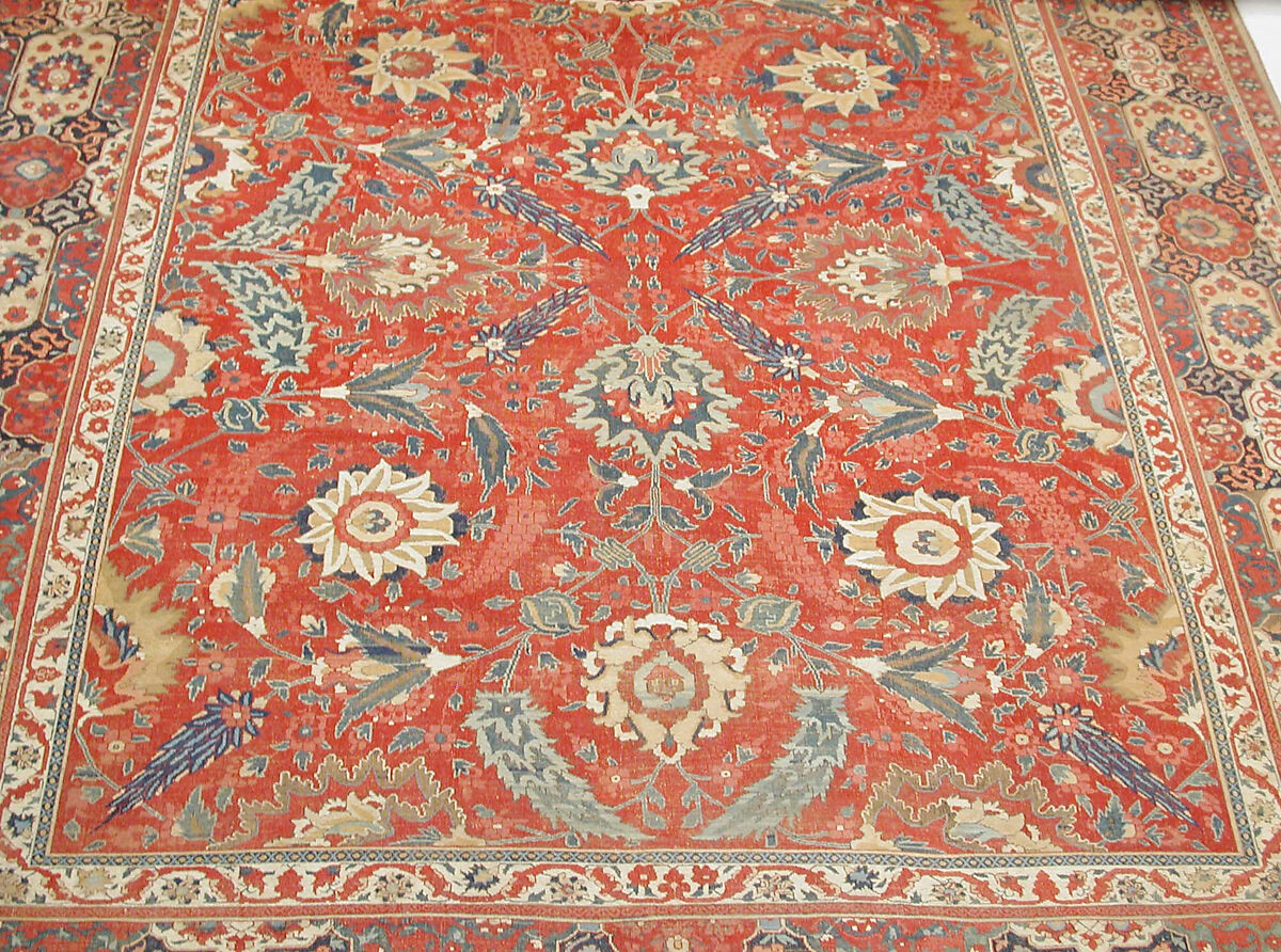 Carpet, Cotton (warp and weft), wool (pile); asymmetrically knotted pile