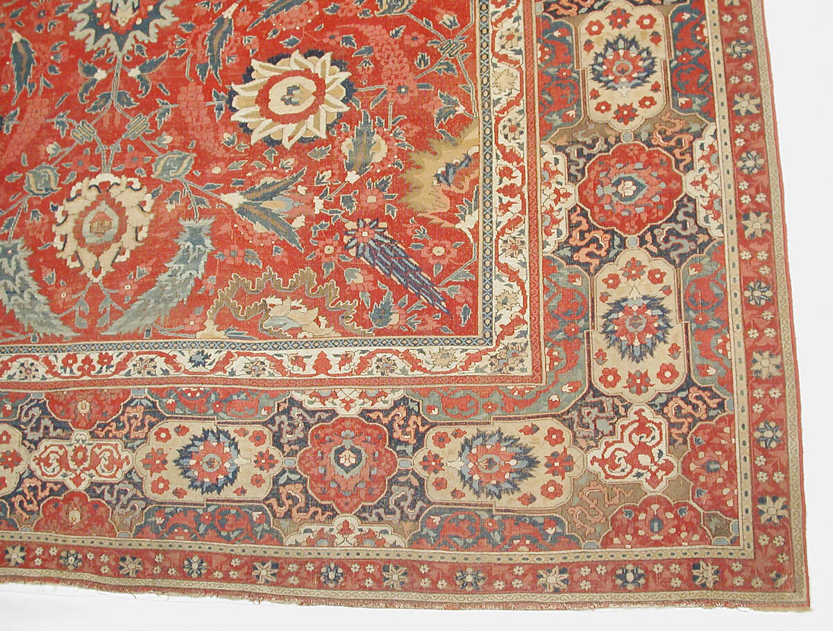 Carpet, Cotton (warp and weft), wool (pile); asymmetrically knotted pile