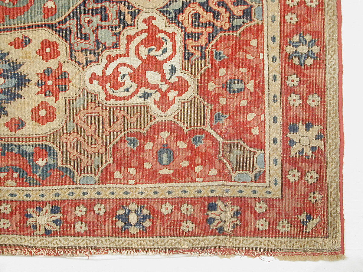 Carpet, Cotton (warp and weft), wool (pile); asymmetrically knotted pile