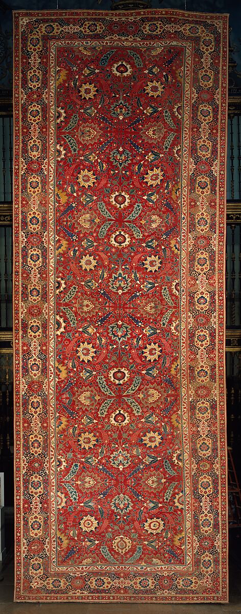 Carpet, Cotton (warp and weft), wool (pile); asymmetrically knotted pile