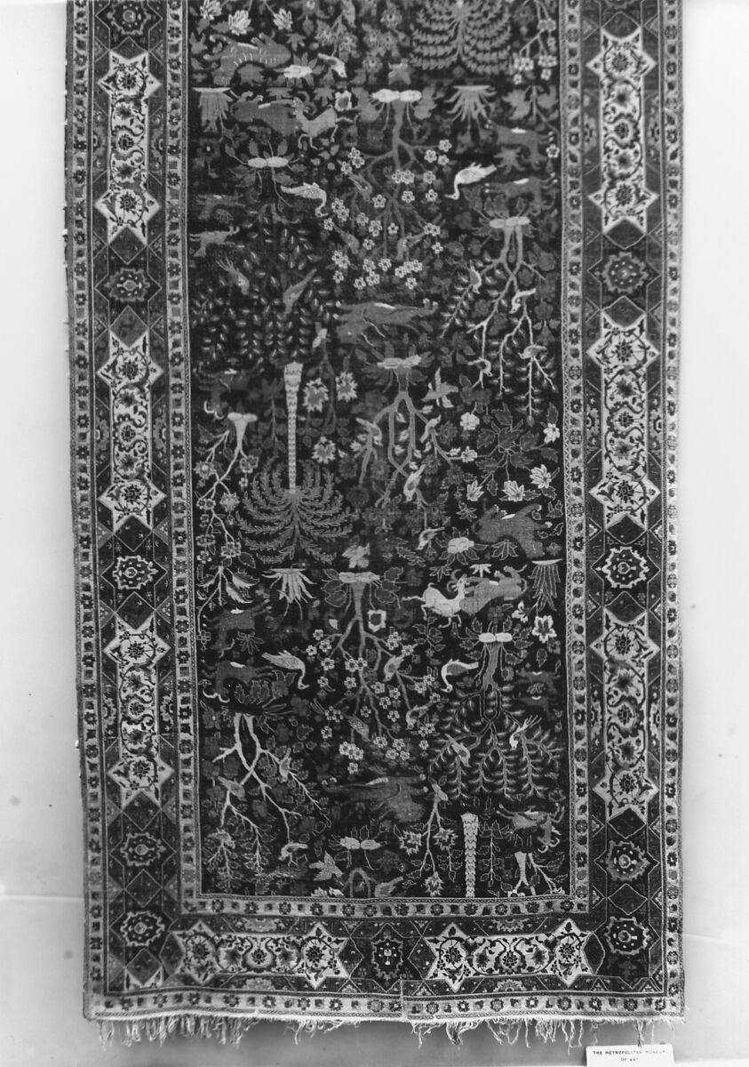 Carpet with Palm Trees, Ibexes, and Birds, Cotton (warp and weft), wool (pile); asymmetrically knotted pile