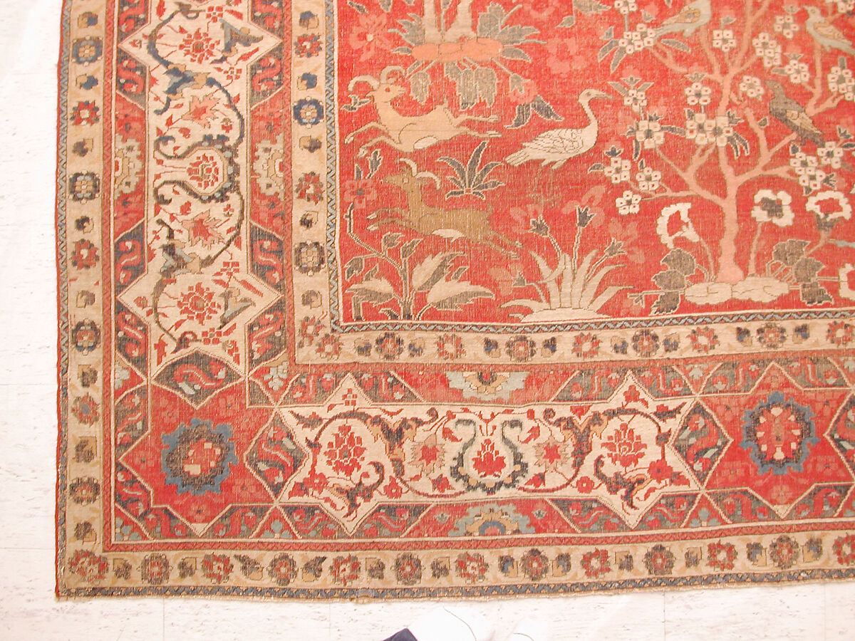 Carpet with Palm Trees, Ibexes, and Birds, Cotton (warp and weft), wool (pile); asymmetrically knotted pile