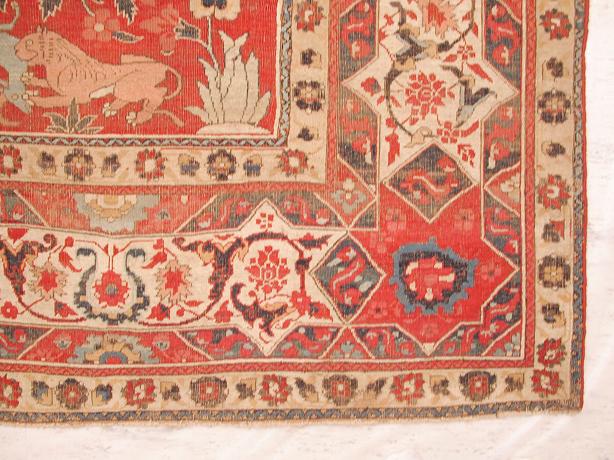 Carpet with Palm Trees, Ibexes, and Birds, Cotton (warp and weft), wool (pile); asymmetrically knotted pile