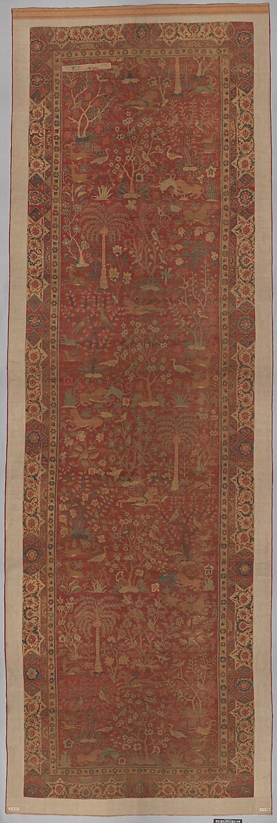 Carpet with Palm Trees, Ibexes, and Birds, Cotton (warp and weft), wool (pile); asymmetrically knotted pile