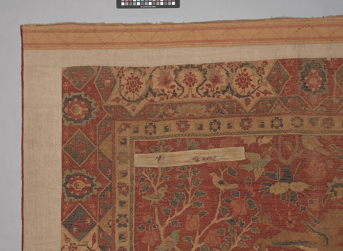 Carpet with Palm Trees, Ibexes, and Birds, Cotton (warp and weft), wool (pile); asymmetrically knotted pile