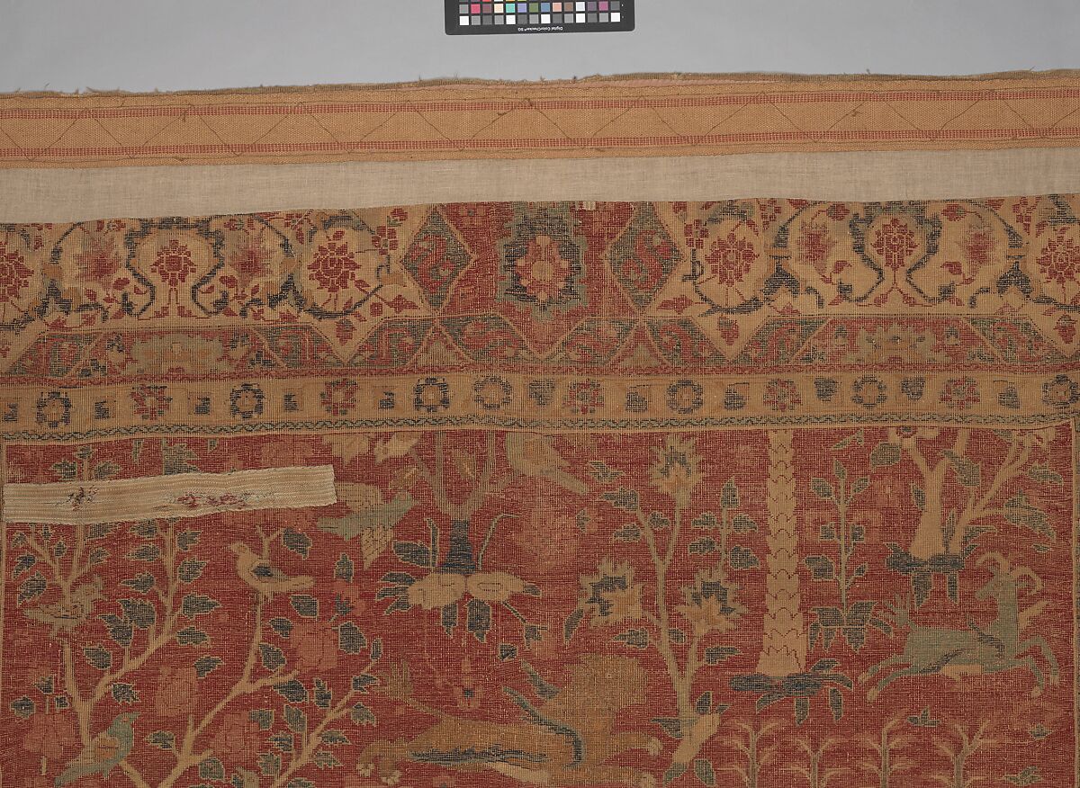 Carpet with Palm Trees, Ibexes, and Birds, Cotton (warp and weft), wool (pile); asymmetrically knotted pile